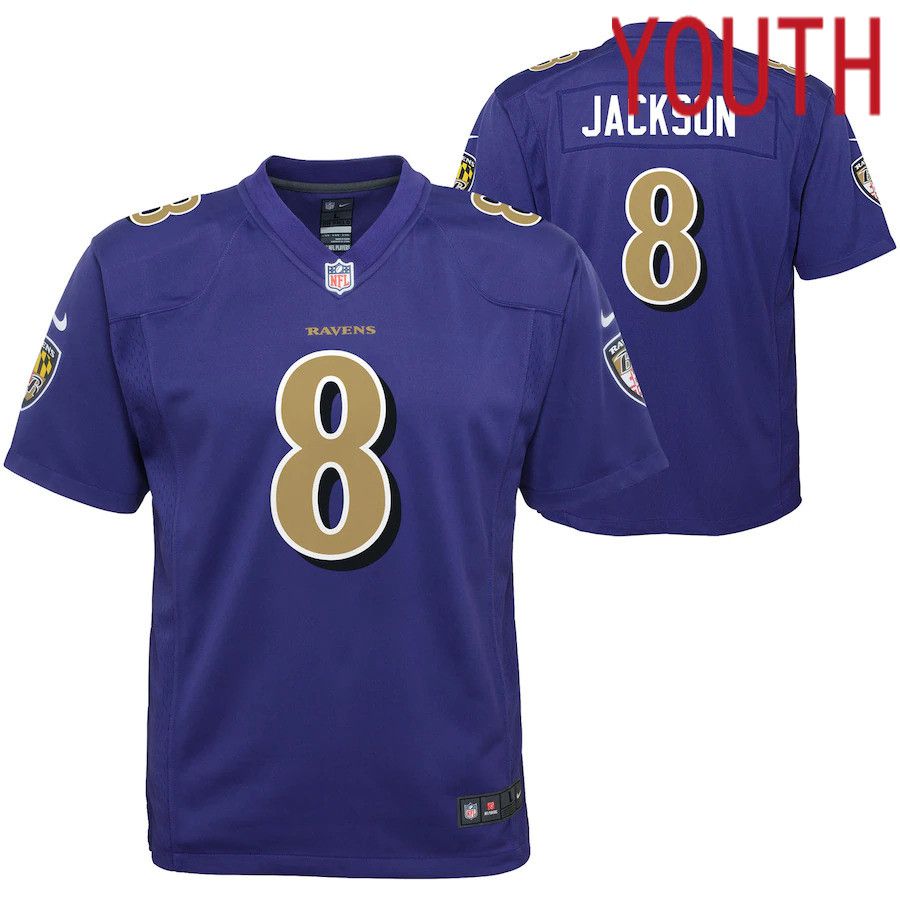 Youth Baltimore Ravens #8 Lamar Jackson Nike Purple Color Rush Player Game NFL Jersey